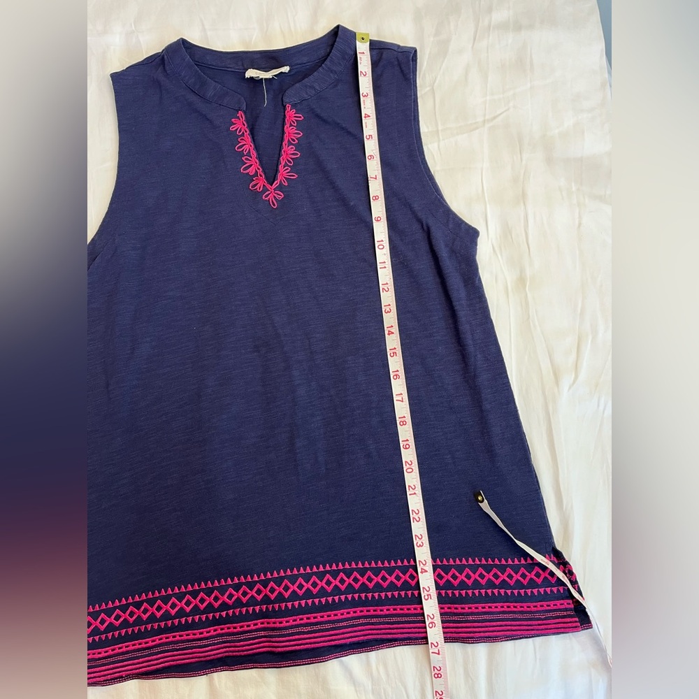 Stitch Fix Navy Cotton Sleeveless Tunic Top with Pink Embroidery Women’s Large - Picture 9 of 10